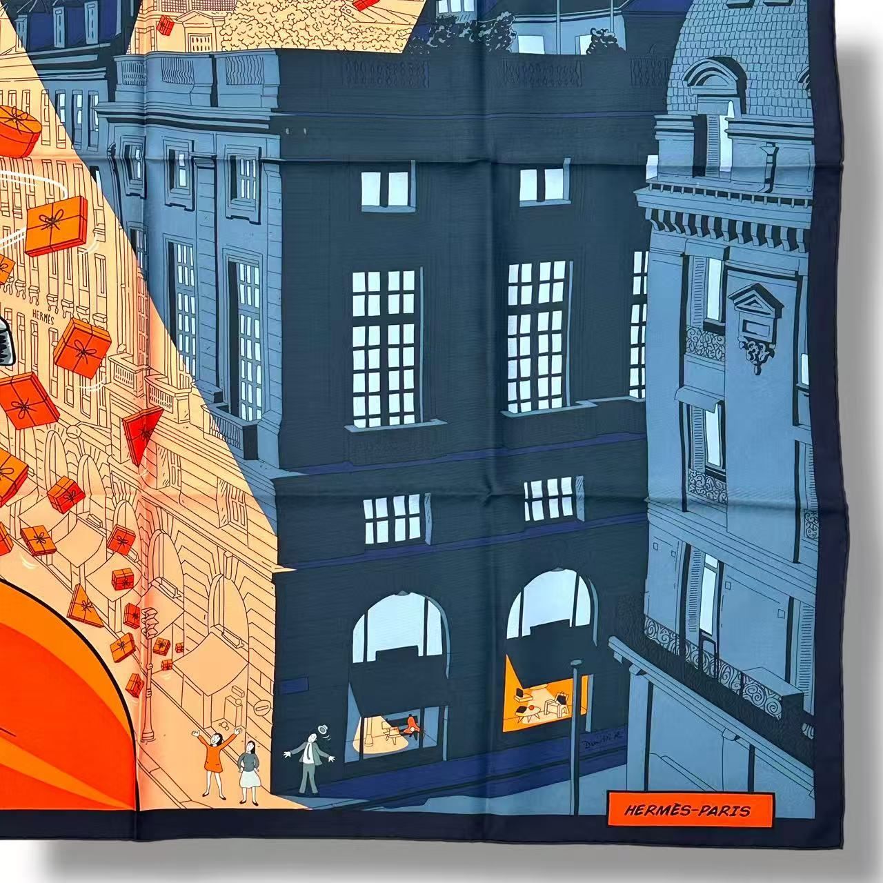 Hermes Scarf Silk Carre 90 Space Shopping Au Faubourg Navy — view 4