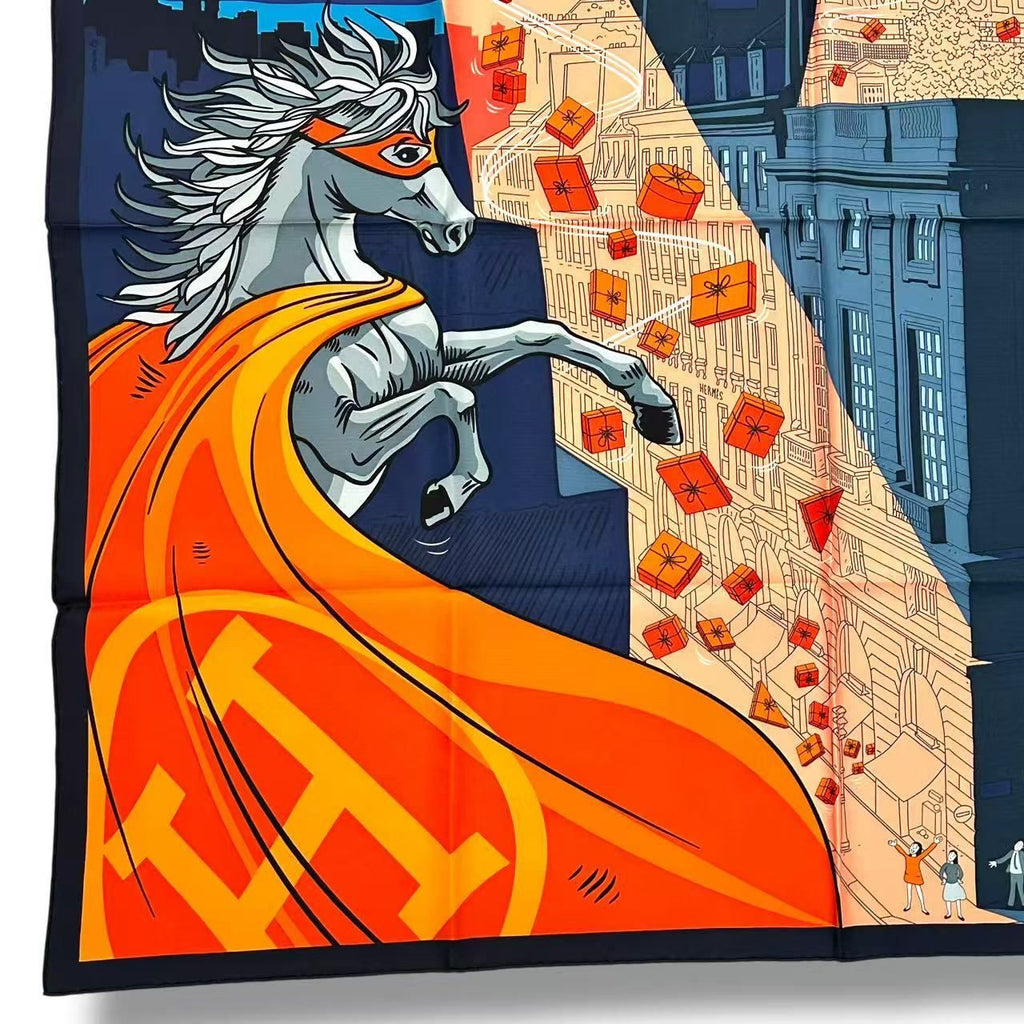 Hermes Scarf Silk Carre 90 Space Shopping Au Faubourg Navy — view 5