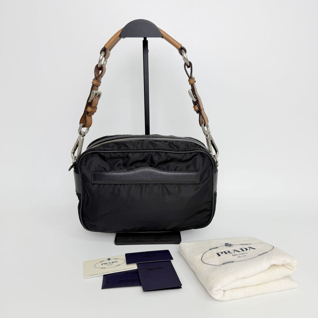 Prada Tessuto Nylon Braided Strap Shoulder Bag Black Silver Vintage — view 2