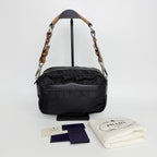 Prada Tessuto Nylon Braided Strap Shoulder Bag Black Silver Vintage — view 2