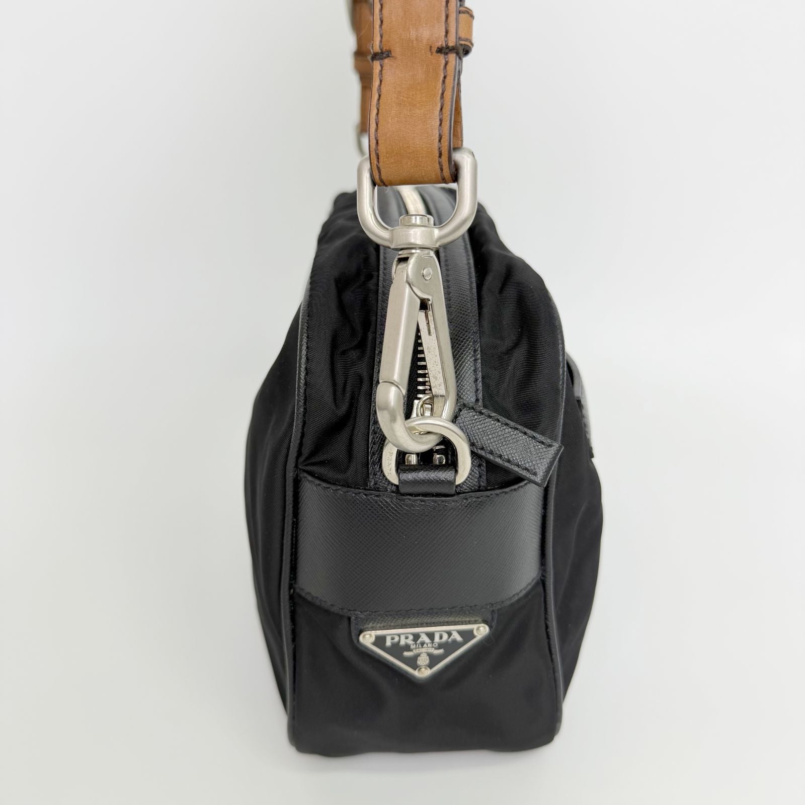 Prada Tessuto Nylon Braided Strap Shoulder Bag Black Silver Vintage — view 6