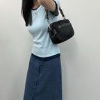 Prada Tessuto Nylon Braided Strap Shoulder Bag Black Silver Vintage