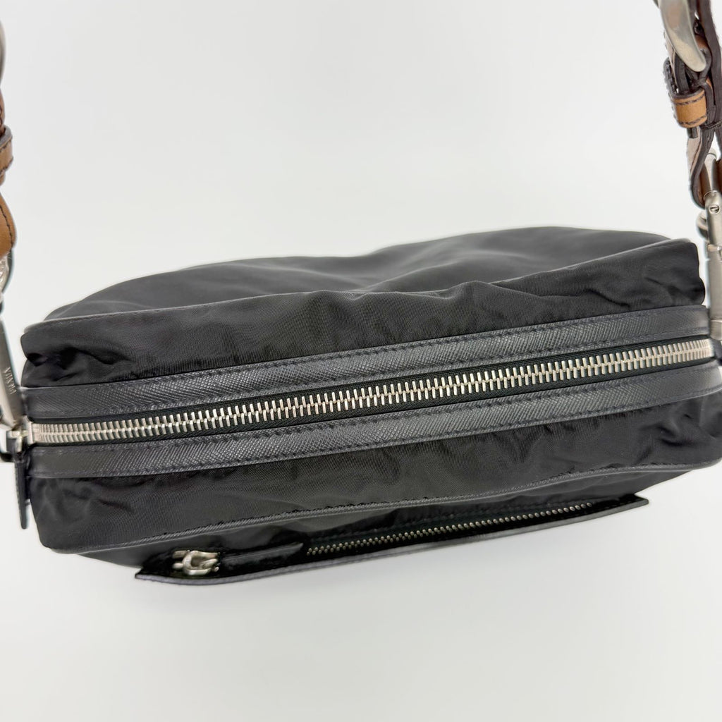 Prada Tessuto Nylon Braided Strap Shoulder Bag Black Silver Vintage — view 7
