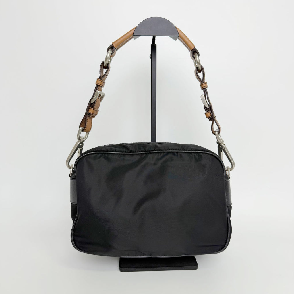 Prada Tessuto Nylon Braided Strap Shoulder Bag Black Silver Vintage — view 4