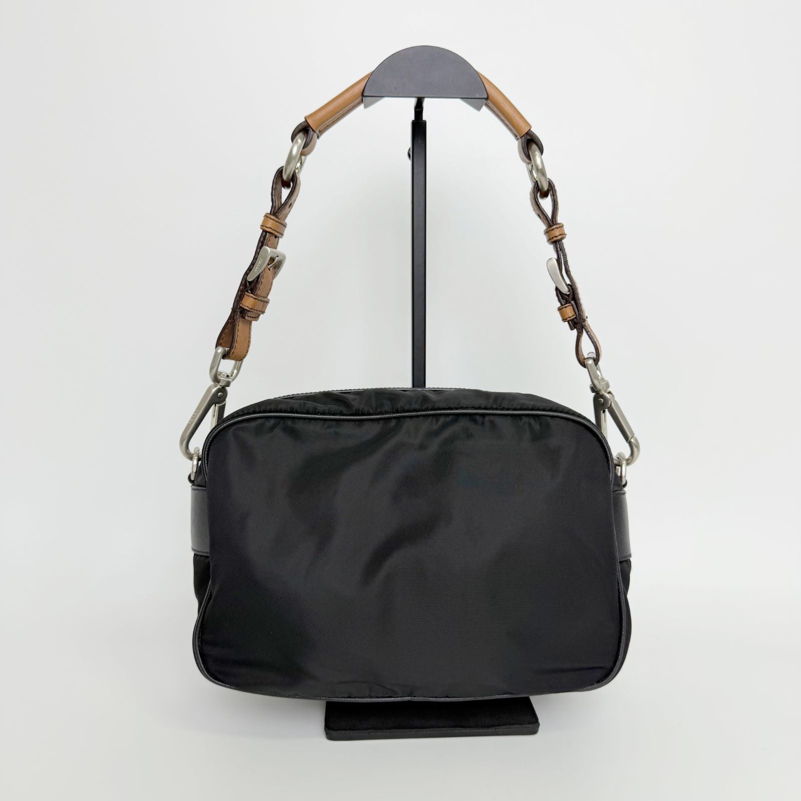 Prada Tessuto Nylon Braided Strap Shoulder Bag Black Silver Vintage — view 4