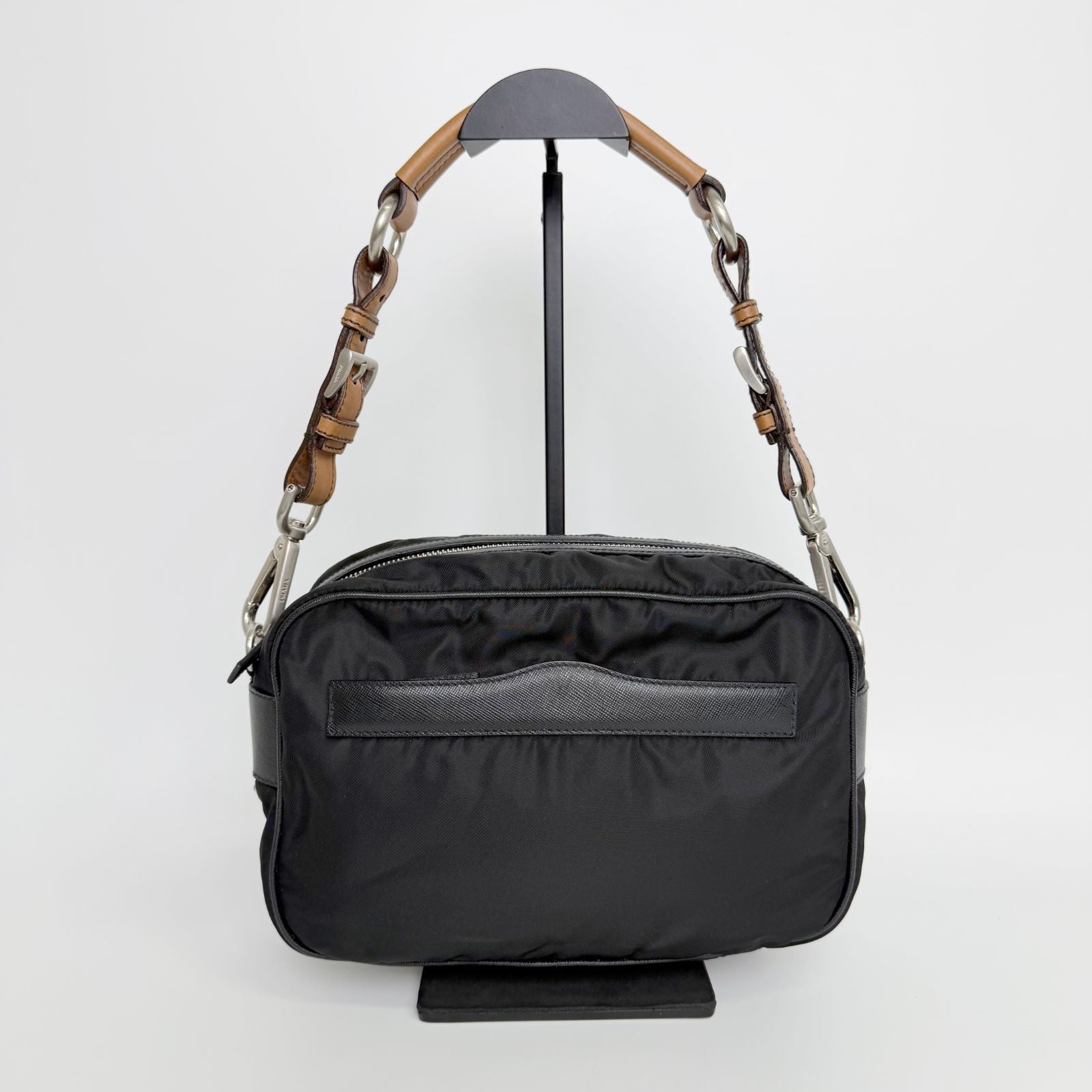 Prada Tessuto Nylon Braided Strap Shoulder Bag Black Silver Vintage — view 3