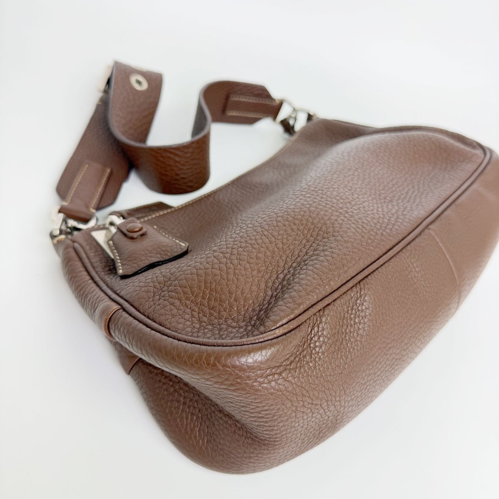 Prada Shoulder Bag Leather Brown Silver Vintage — view 7