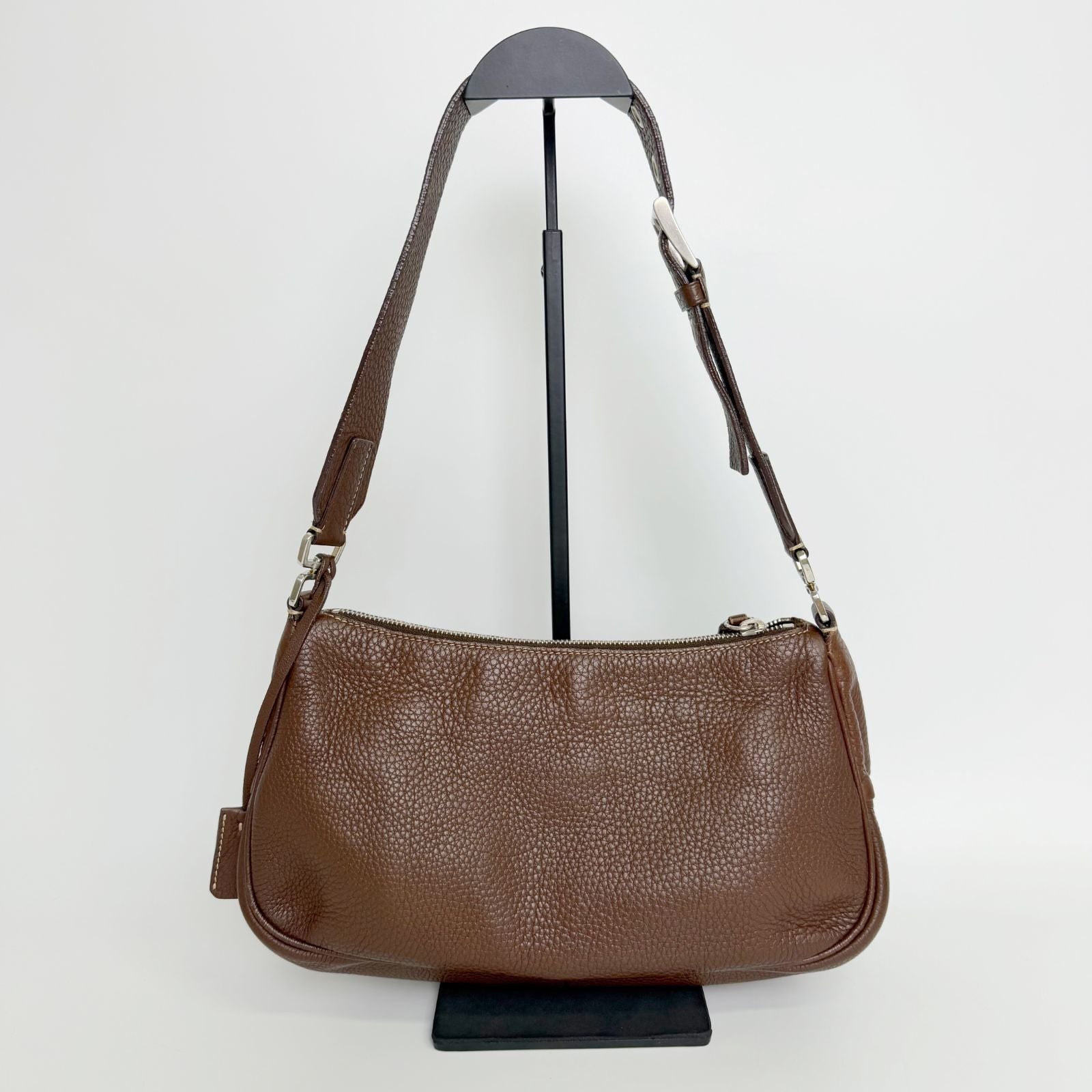 Prada Shoulder Bag Leather Brown Silver Vintage — view 3