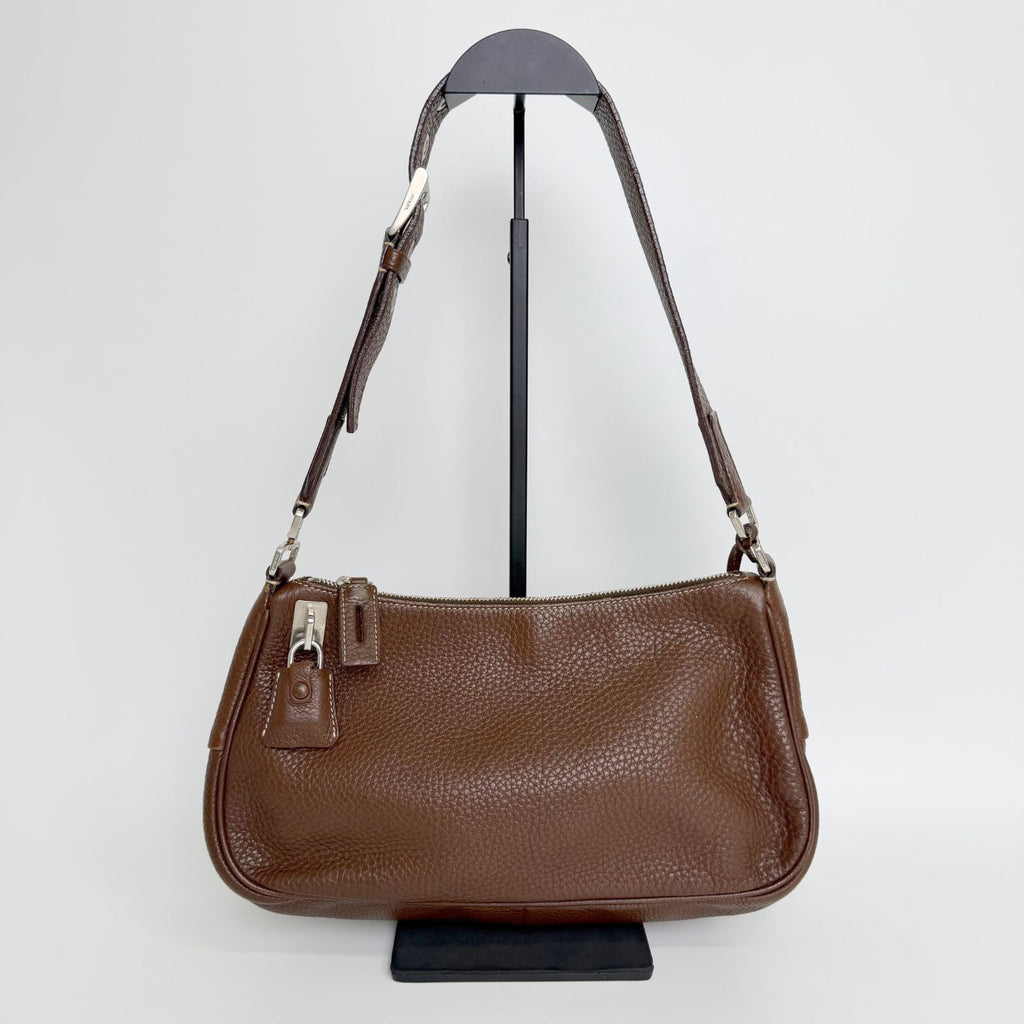 Prada Shoulder Bag Leather Brown Silver Vintage — view 2