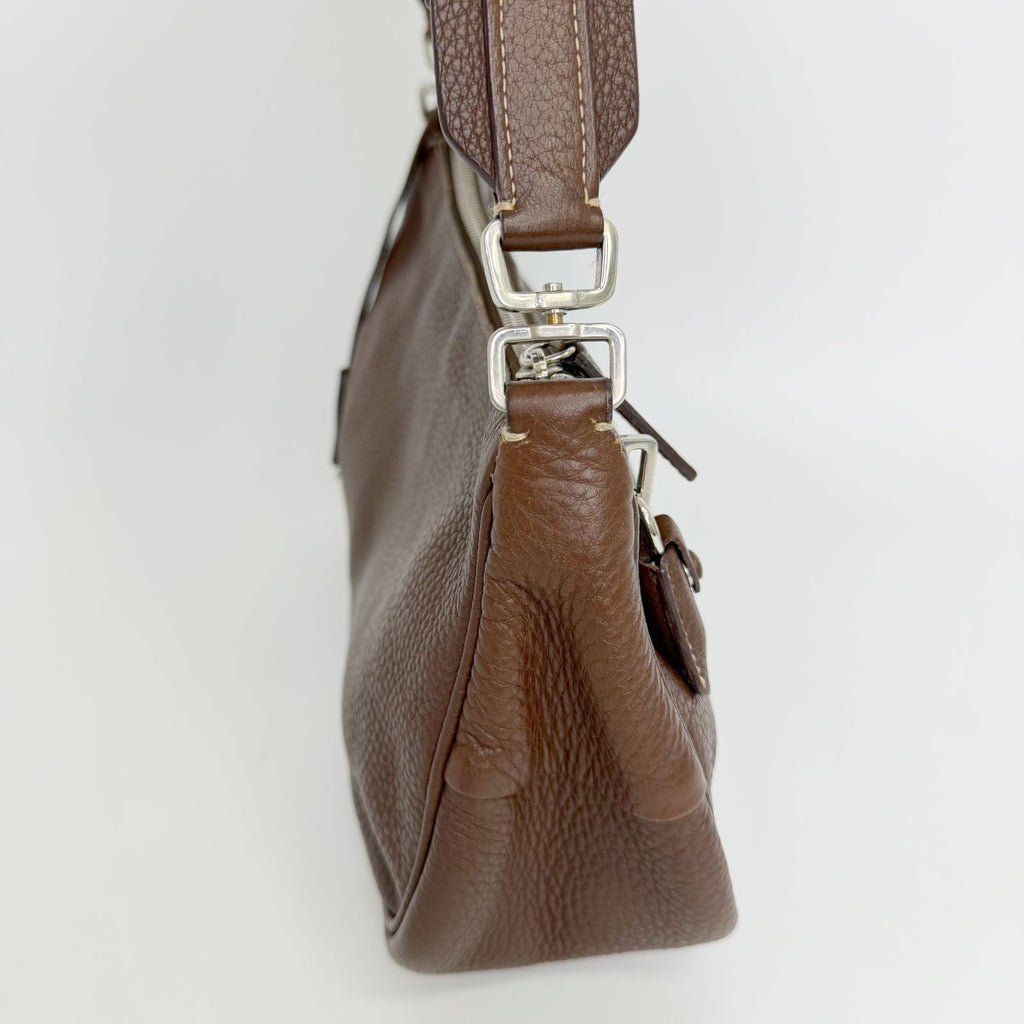 Prada Shoulder Bag Leather Brown Silver Vintage — view 5
