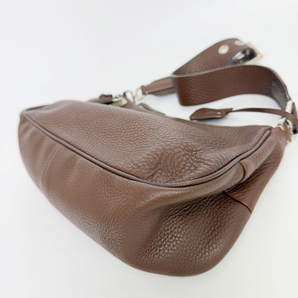 Prada Shoulder Bag Leather Brown Silver Vintage — view 8