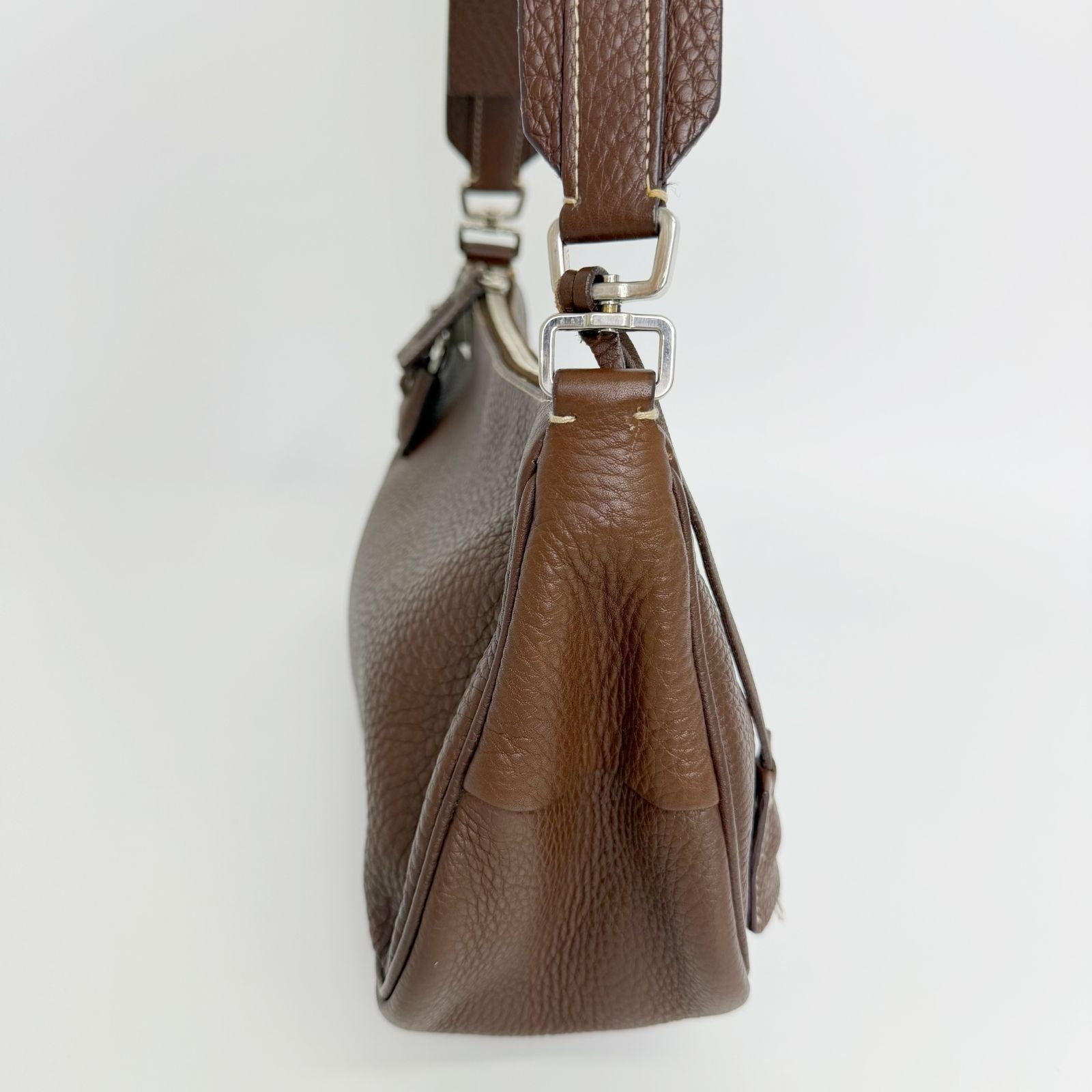 Prada Shoulder Bag Leather Brown Silver Vintage — view 4