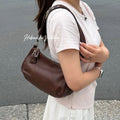 Prada Shoulder Bag Leather Brown Silver Vintage