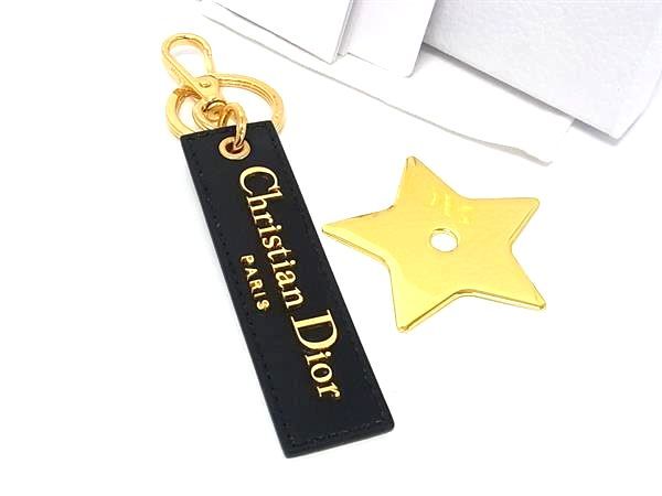 Dior Leather Key Ring Key Holder Charm Black Gold