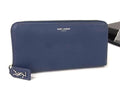 Saint Laurent Leather Zip Around Wallet Bill Purse Coin Blue