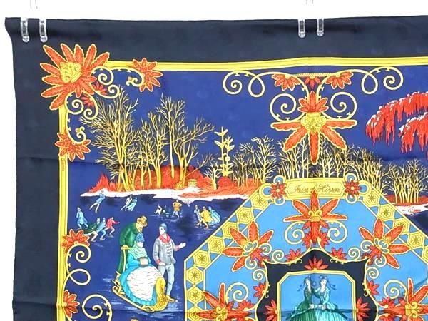 Hermes Joiesd' Hiver Winter Carre 90 100% Silk Large Scarf Shawl Navy — view 2