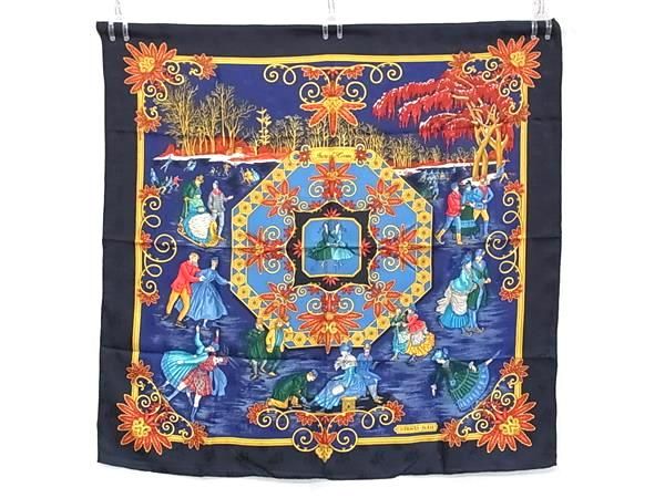 Hermes Joiesd' Hiver Winter Carre 90 100% Silk Large Scarf Shawl Navy
