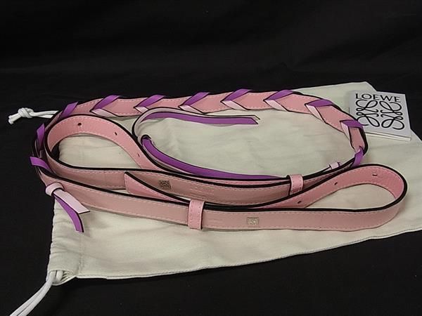 Loewe Braided Leather Bag Shoulder Strap Belt Pink Purple