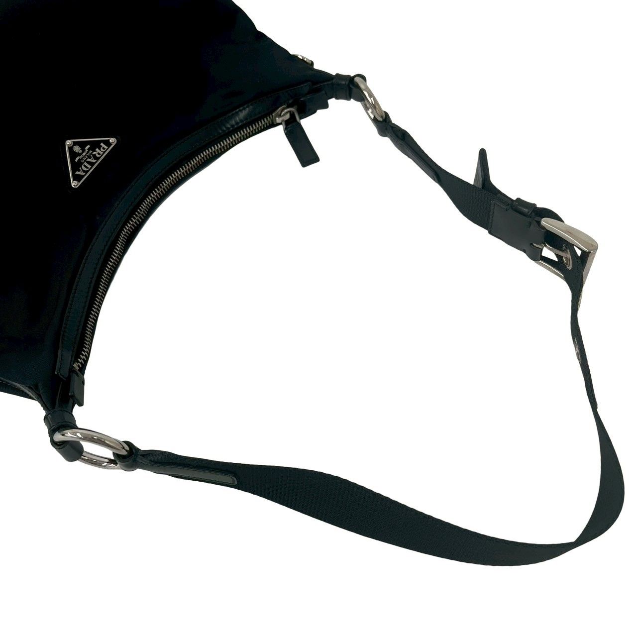 Prada Nylon Leather Shoulder Bag Tote Black — view 4