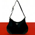 Prada Nylon Leather Shoulder Bag Tote Black