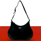 Prada Nylon Leather Shoulder Bag Tote Black