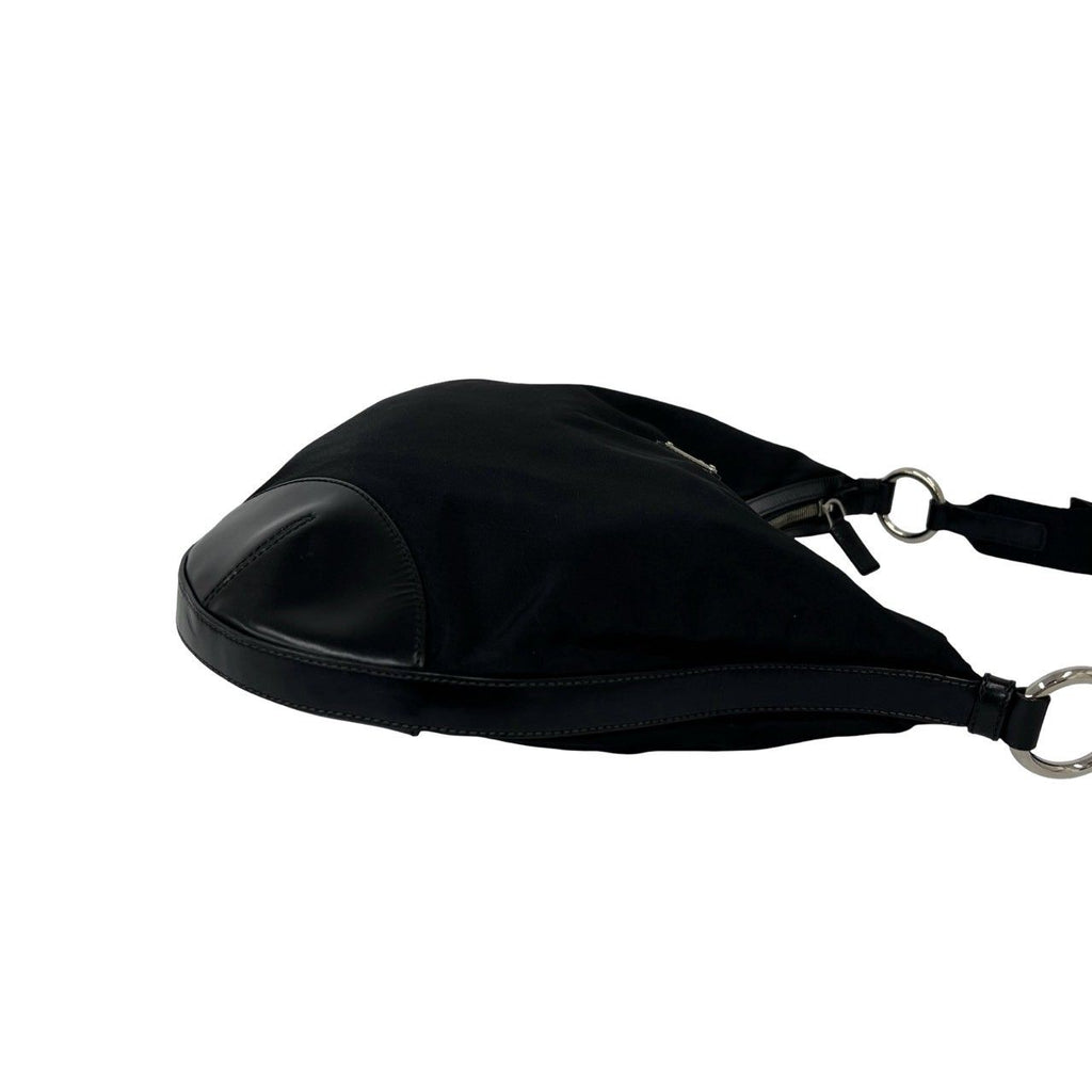 Prada Nylon Leather Shoulder Bag Tote Black — view 6