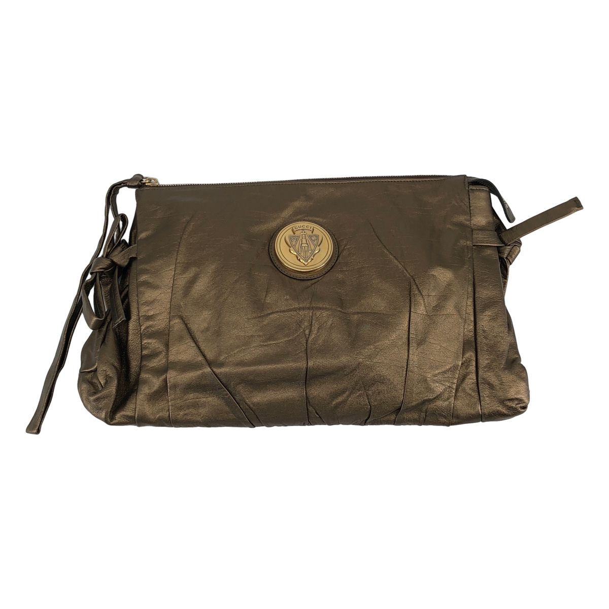 Gucci Hysteria Leather Metallic Emblem Clutch Gold