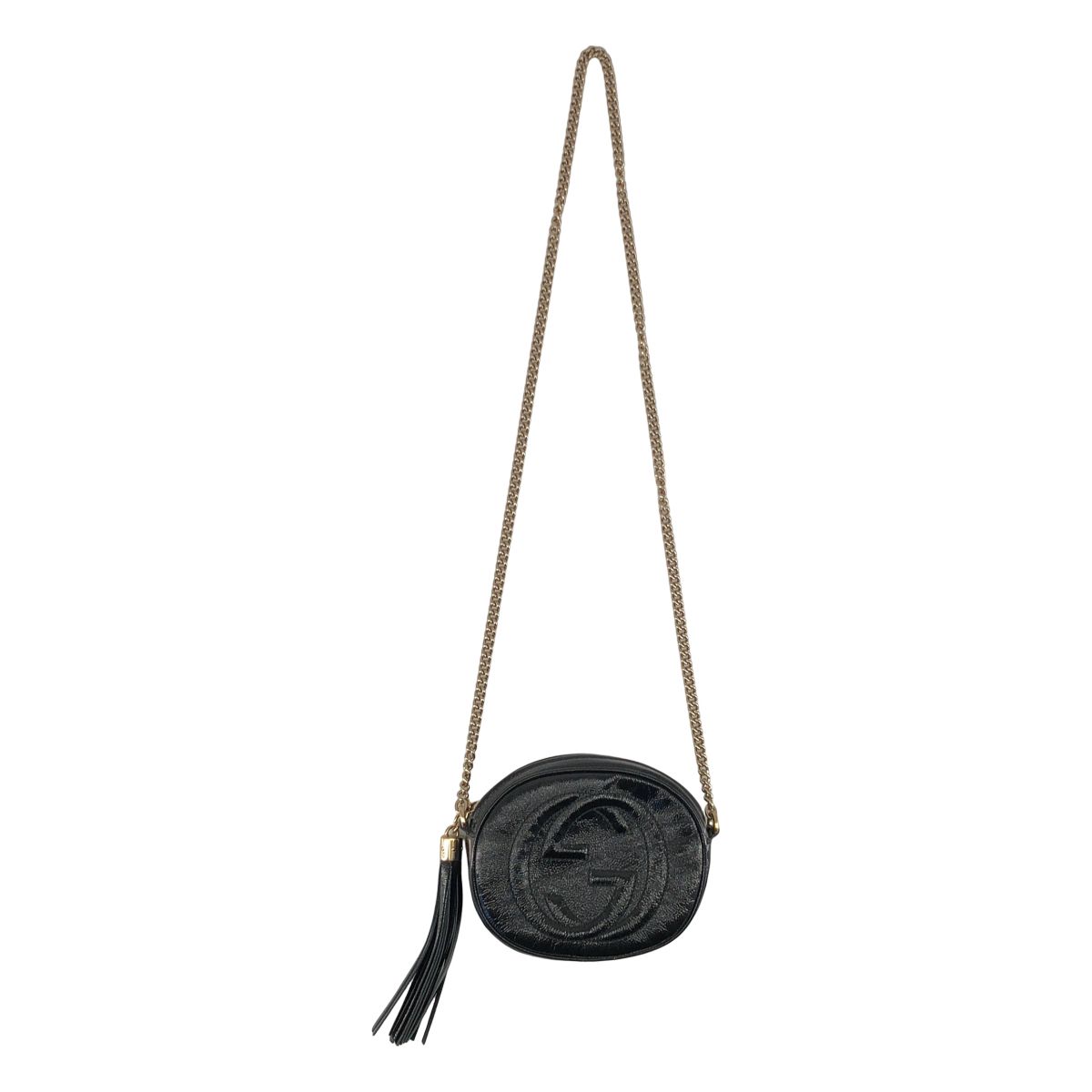 Gucci Interlocking G Patent Leather Circle Chain Shoulder Bag Black