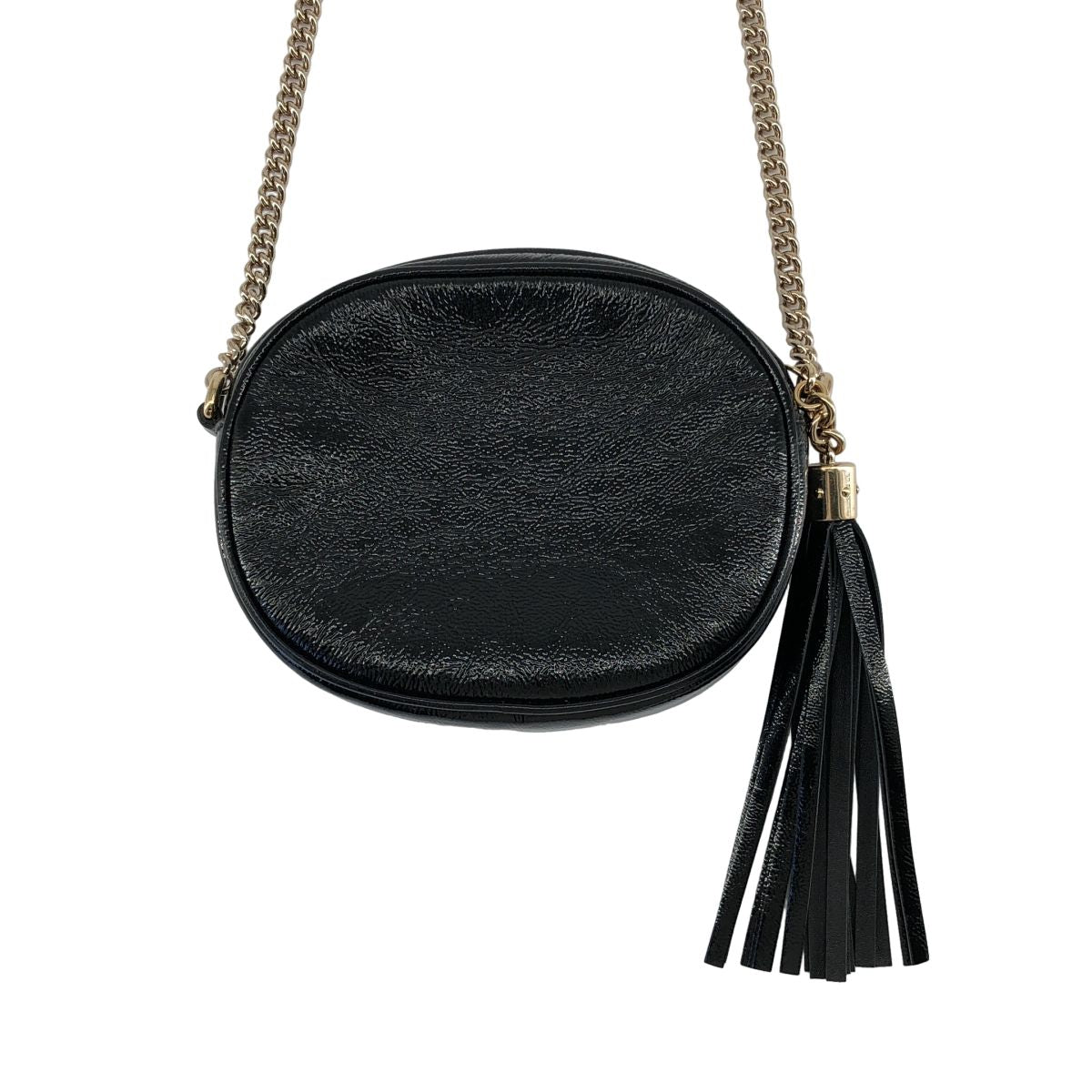 Gucci Interlocking G Patent Leather Circle Chain Shoulder Bag Black — view 3