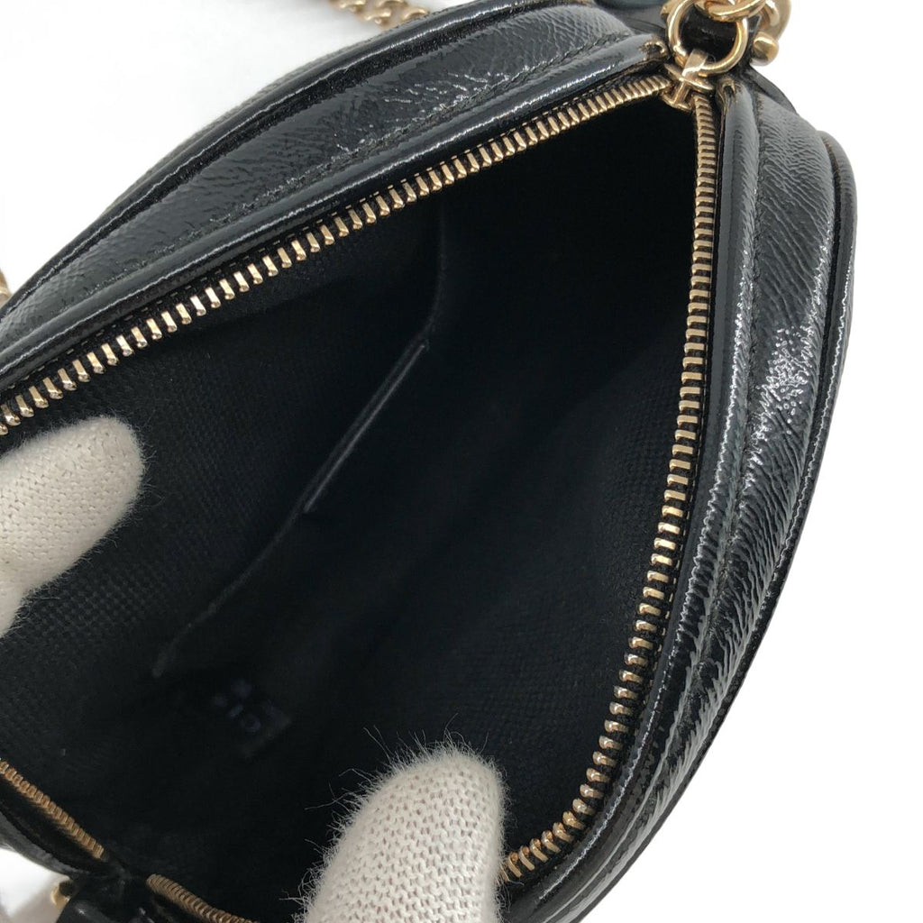 Gucci Interlocking G Patent Leather Circle Chain Shoulder Bag Black — view 5