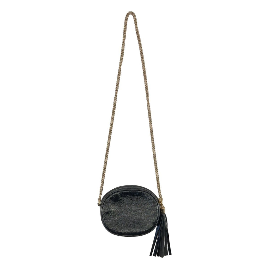Gucci Interlocking G Patent Leather Circle Chain Shoulder Bag Black — view 2
