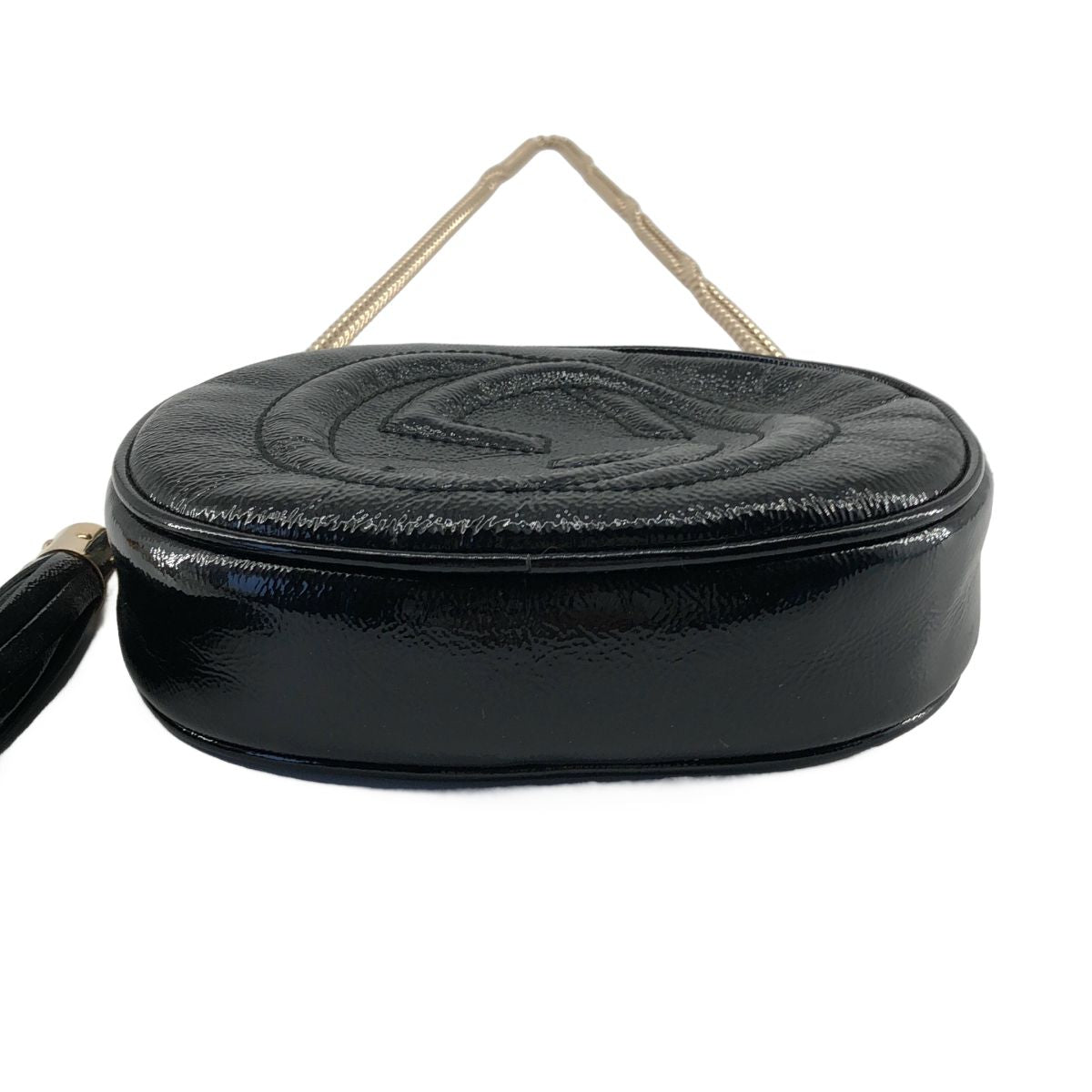 Gucci Interlocking G Patent Leather Circle Chain Shoulder Bag Black — view 7