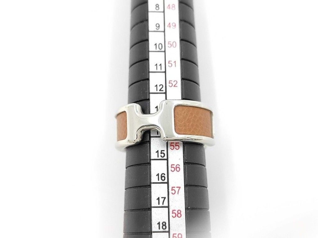 Hermes Ring Olympe Silver Brown Metal Leather — view 7
