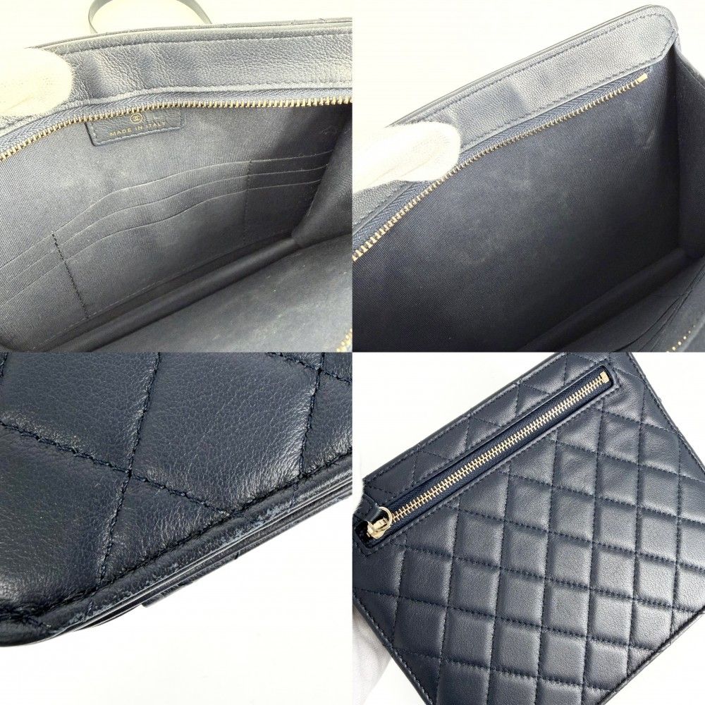 Chanel Shoulder Bag Quilted CC Logo Bag Crossbody Lambskin Navy Gold Silver — view 7