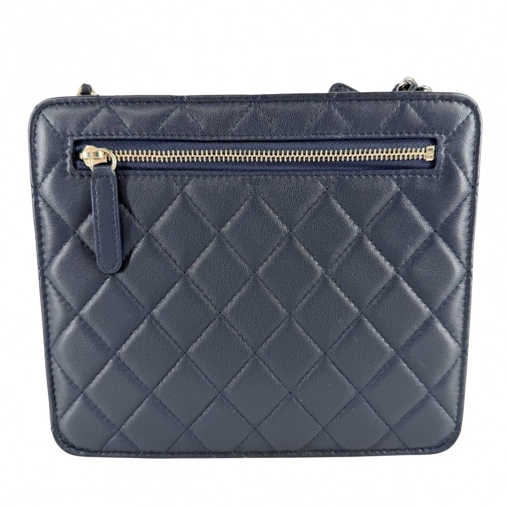Chanel Shoulder Bag Quilted CC Logo Bag Crossbody Lambskin Navy Gold Silver — view 2