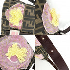 Fendi Handbag Mamma Bucket Floral Embroidery Shoulder Nylon Canvas Brown Pink — view 7