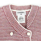 Chanel Set Summer Knit Border Cardigan Shorts 36 Red White Paper Cotton Silk — view 7