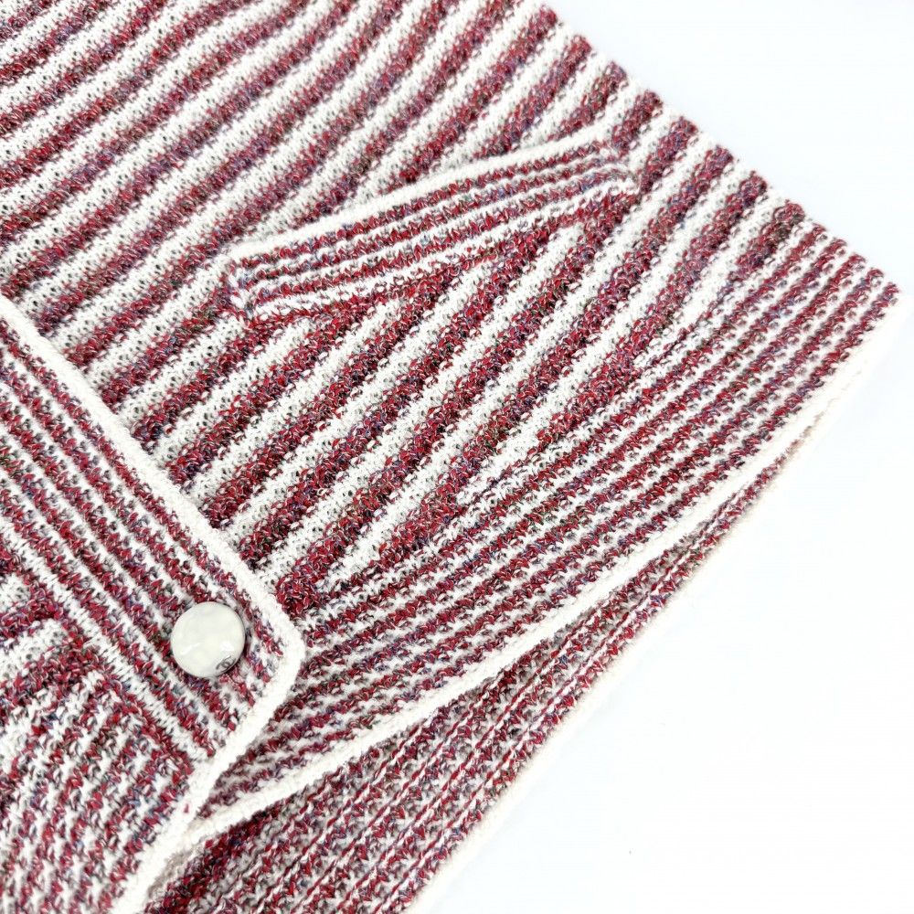 Chanel Set Summer Knit Border Cardigan Shorts 36 Red White Paper Cotton Silk — view 8