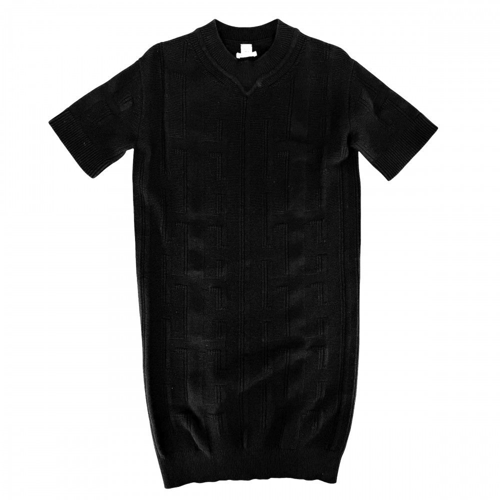Hermes Dress Logo Knit Short Sleeve 34 Black Wool Spring Summer