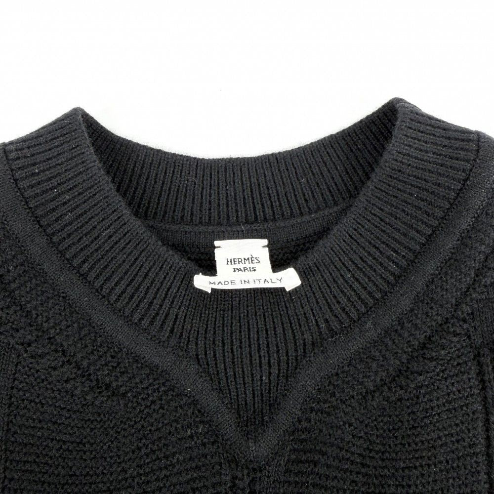 Hermes Dress Logo Knit Short Sleeve 34 Black Wool Spring Summer — view 4