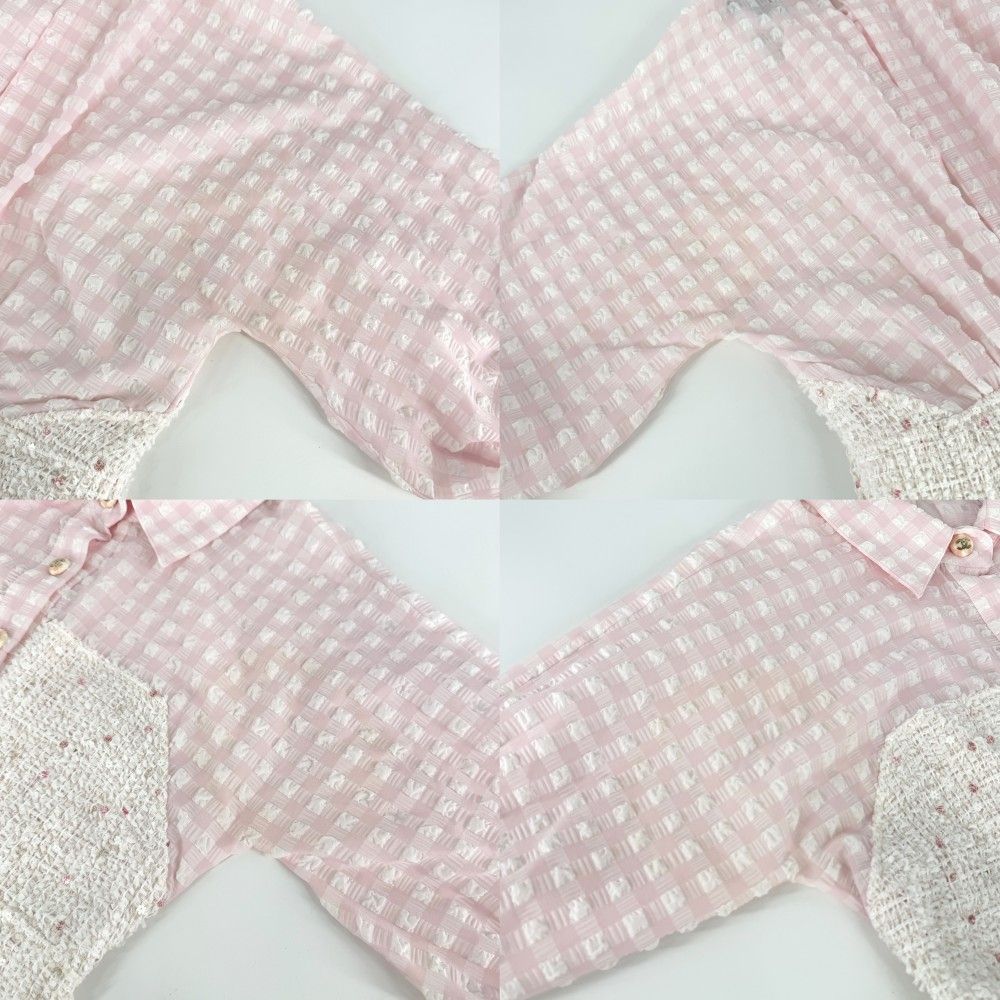 Chanel Dress Tweed Check Coco Button Sequin 38 Pink White Spring Summer Autumn — view 3