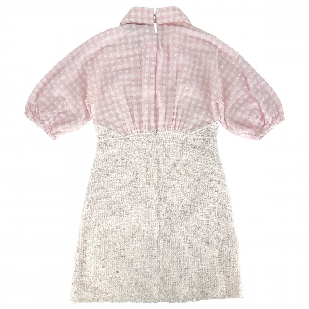 Chanel Dress Tweed Check Coco Button Sequin 38 Pink White Spring Summer Autumn — view 2