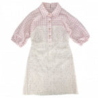 Chanel Dress Tweed Check Coco Button Sequin 38 Pink White Spring Summer Autumn