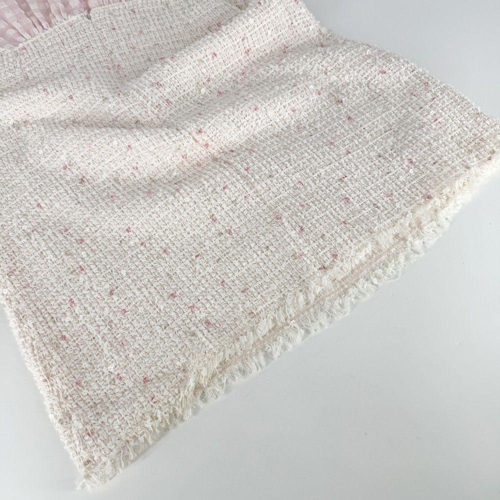 Chanel Dress Tweed Check Coco Button Sequin 38 Pink White Spring Summer Autumn — view 6