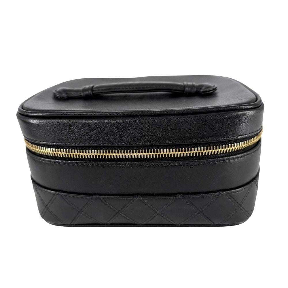 Chanel Pouch Makeup Bicolor Vanity Leather Black Gold