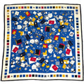 Chanel CC Logo Scarf Silk Blue Black Multicolor