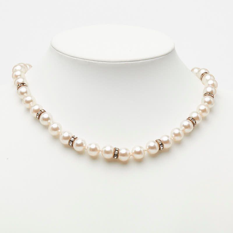 Celine Pearl Necklace Gold Silver Faux Metal Plated — view 6