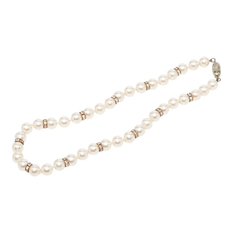 Celine Pearl Necklace Gold Silver Faux Metal Plated — view 3