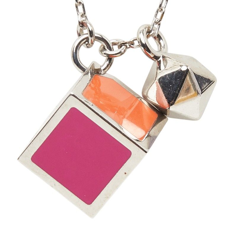 Fendi Logo Cube Necklace Silver Pink Orange Metal — view 3