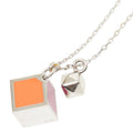 Fendi Logo Cube Necklace Silver Pink Orange Metal